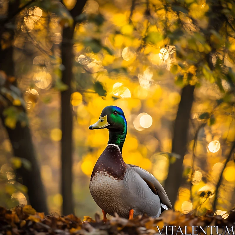 Duck Portrait in Fall Forest AI Image