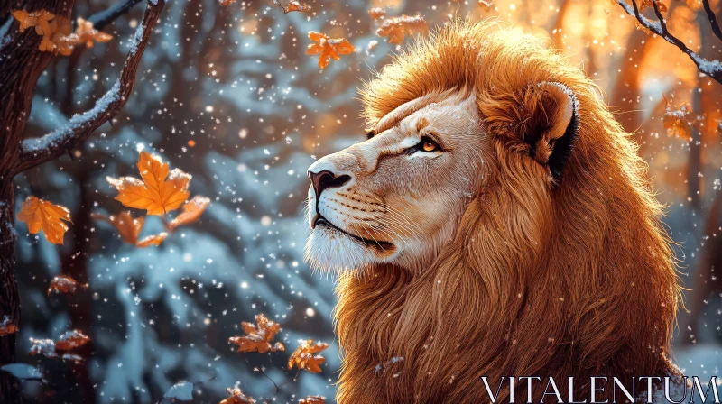 AI ART Lion Amidst Autumn Snow