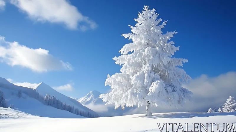 AI ART Winter Scenery with Snow Covered Tree