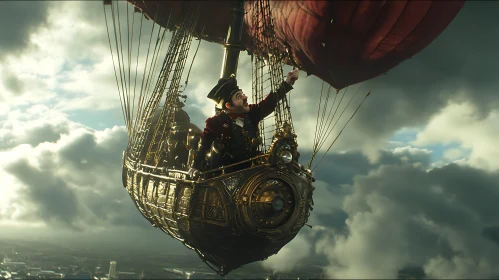 Man in Steampunk Hot Air Balloon