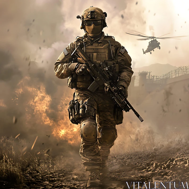 Military Man on Battlefield AI Image