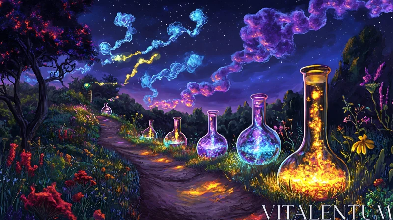 AI ART Glowing Flasks in Fantasy Landscape