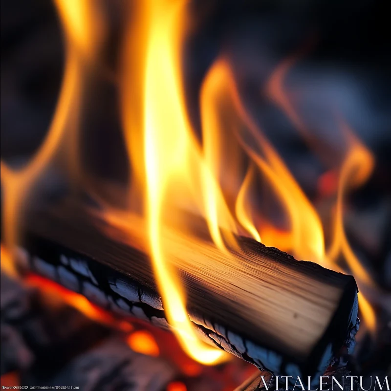 Burning Wood Log with Bright Flames AI Image