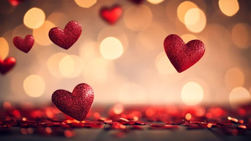 Red Hearts and Bokeh Lights