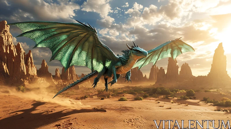 AI ART Majestic Dragon Over Desert Scene