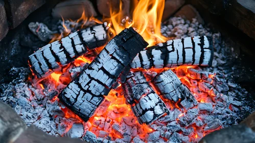 Glowing Embers in a Campfire