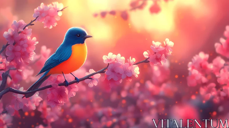 Spring Bird in Blossoms AI Image