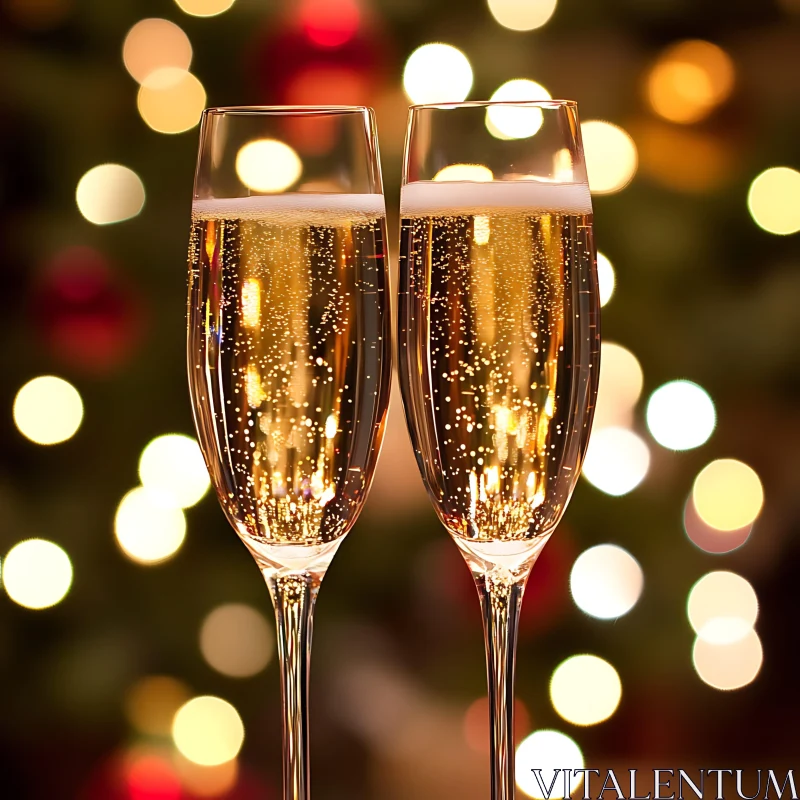 AI ART Holiday Champagne Flutes with Bokeh Lights