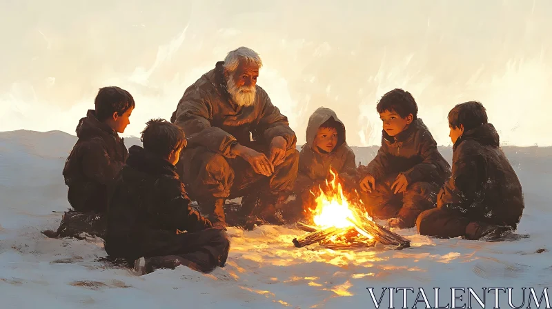 Warmth and Wisdom Around the Fire AI Image