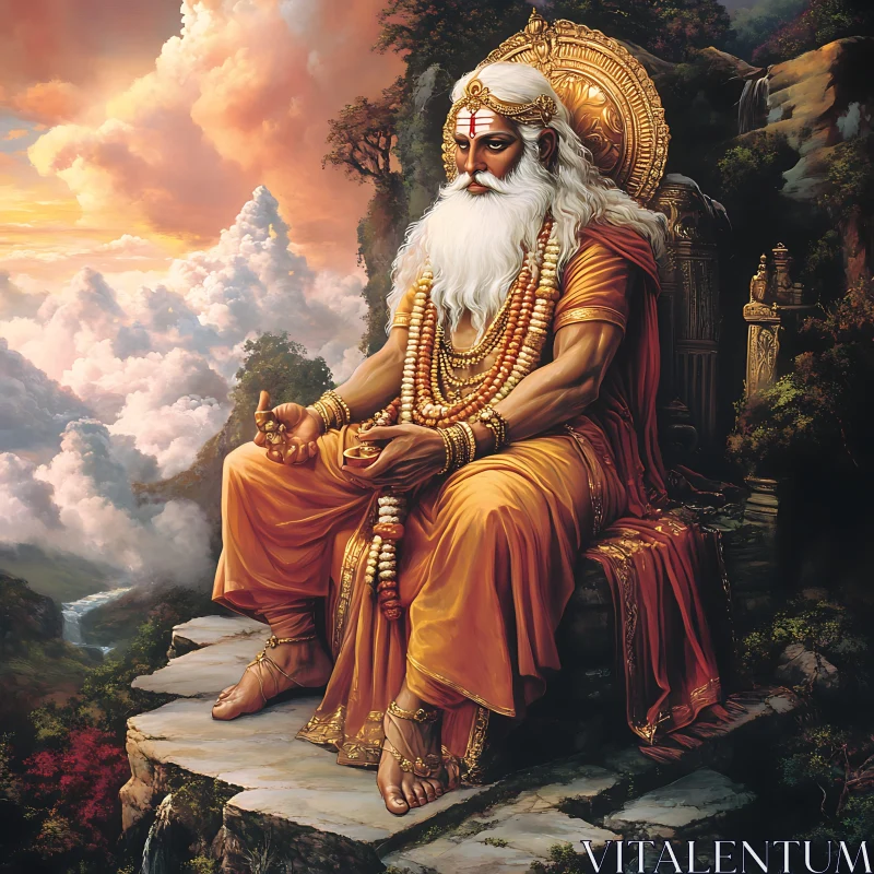 Meditative Man in Orange Robes AI Image