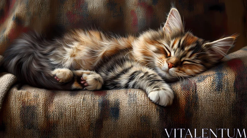 Peaceful Kitten Resting AI Image