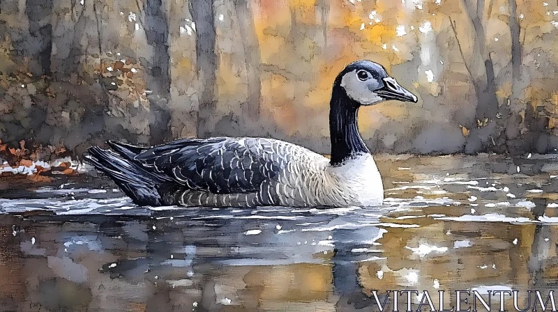 Canada Goose on Water in Fall AI Image