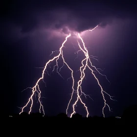 Powerful Lightning Bolts in Night Sky