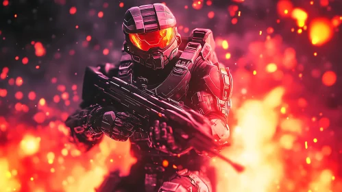 Armored Warrior with Gun in Fire