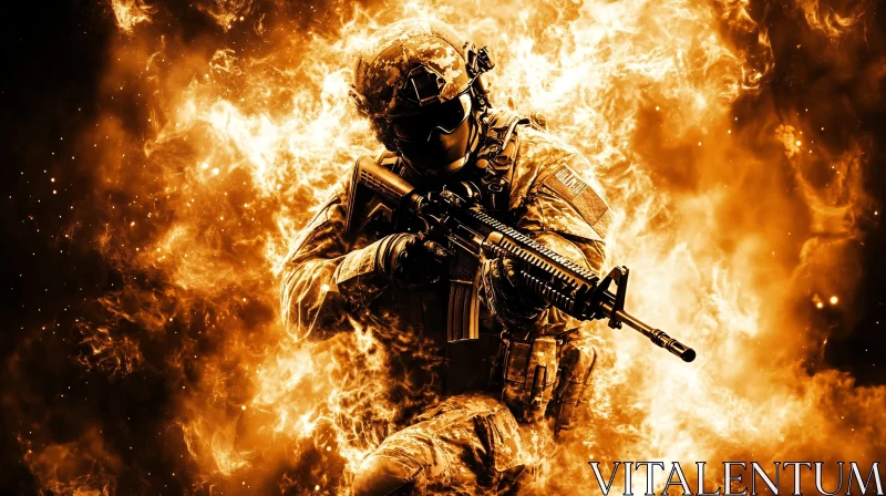 Soldier Engulfed in Flames: Action Portrait AI Image