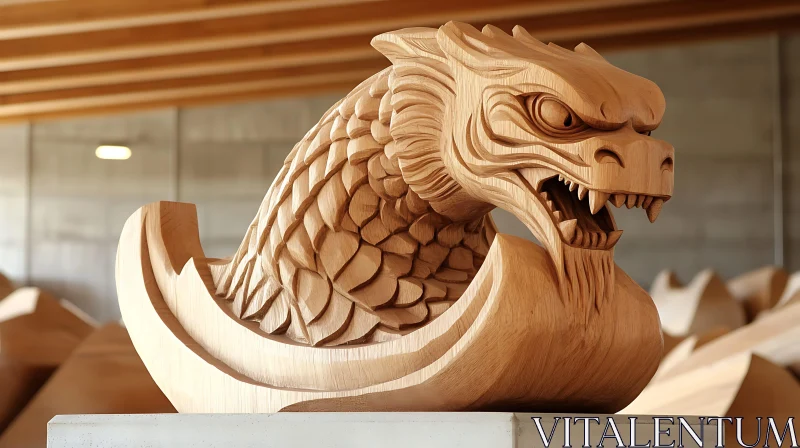 AI ART Carved Dragon Head - Wood Art