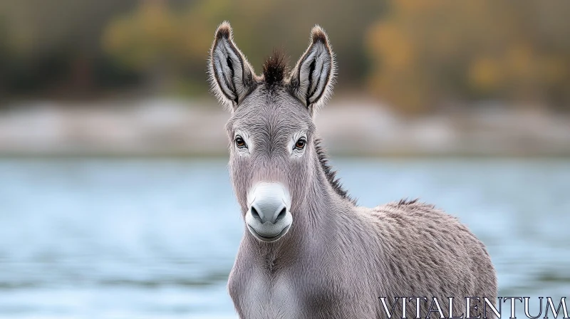 Tranquil Donkey by Water AI Image