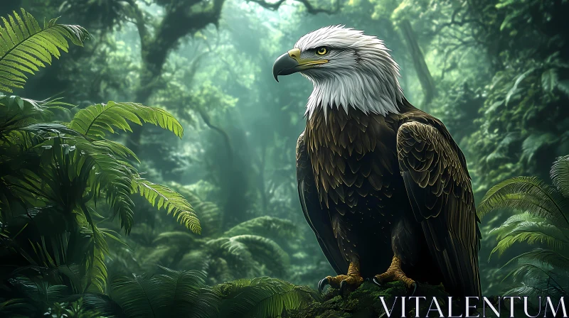 Eagle Amidst Verdant Forest AI Image