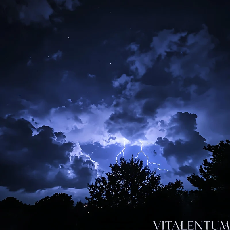 Night Sky Lightning Strike AI Image