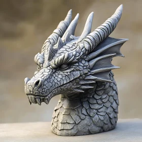 Stone Dragon Head with Intricate Details