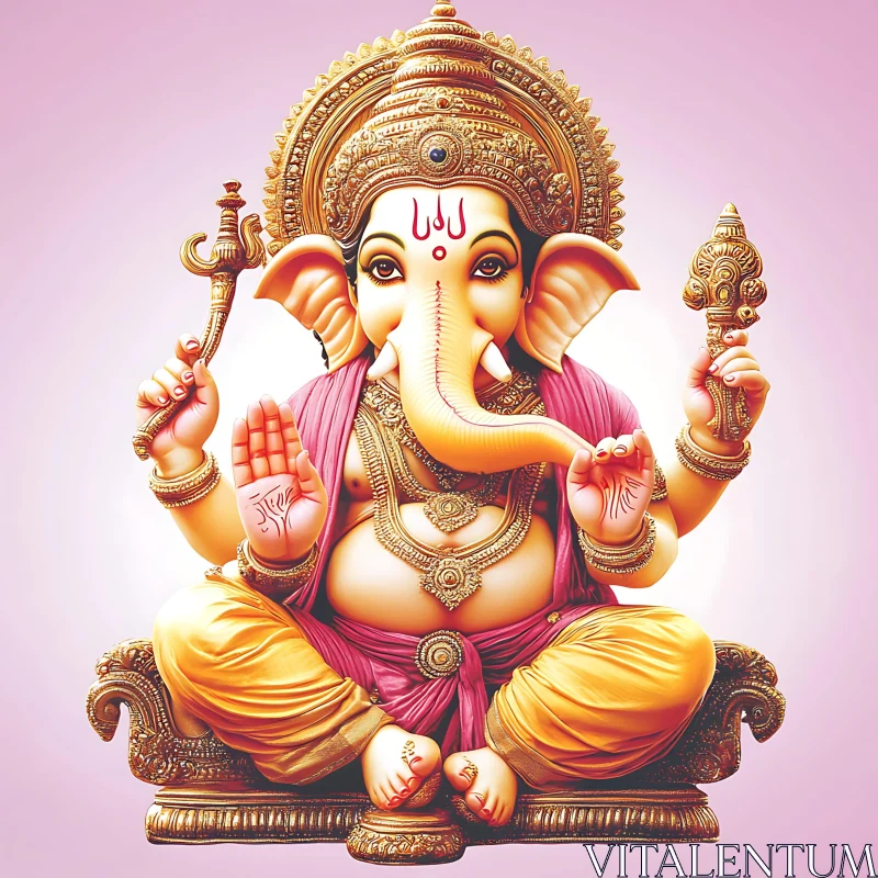 Golden Ganesha: A Hindu Deity Portrait AI Image