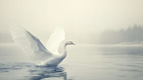 Swan Rising from Misty Waters