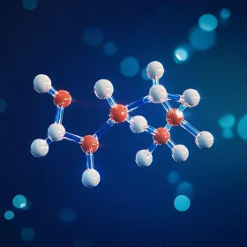 Abstract Molecular Model on Blue Background