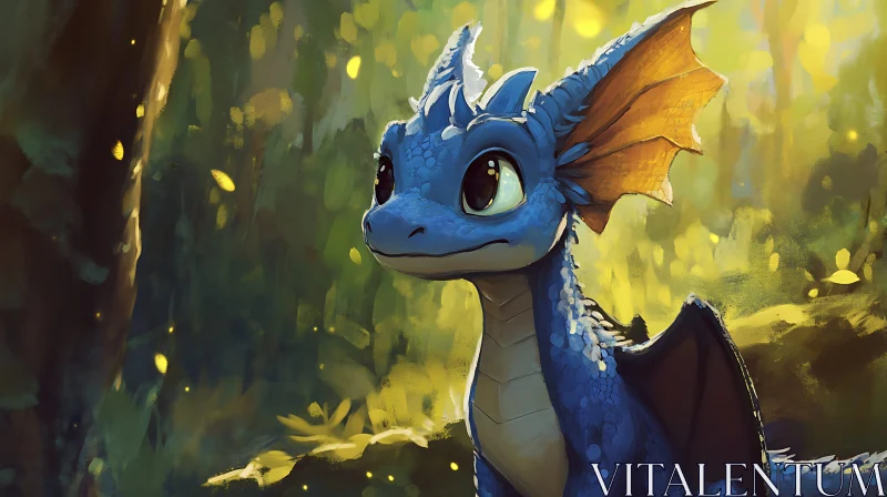 AI ART Whimsical Dragon in Sunlit Woods