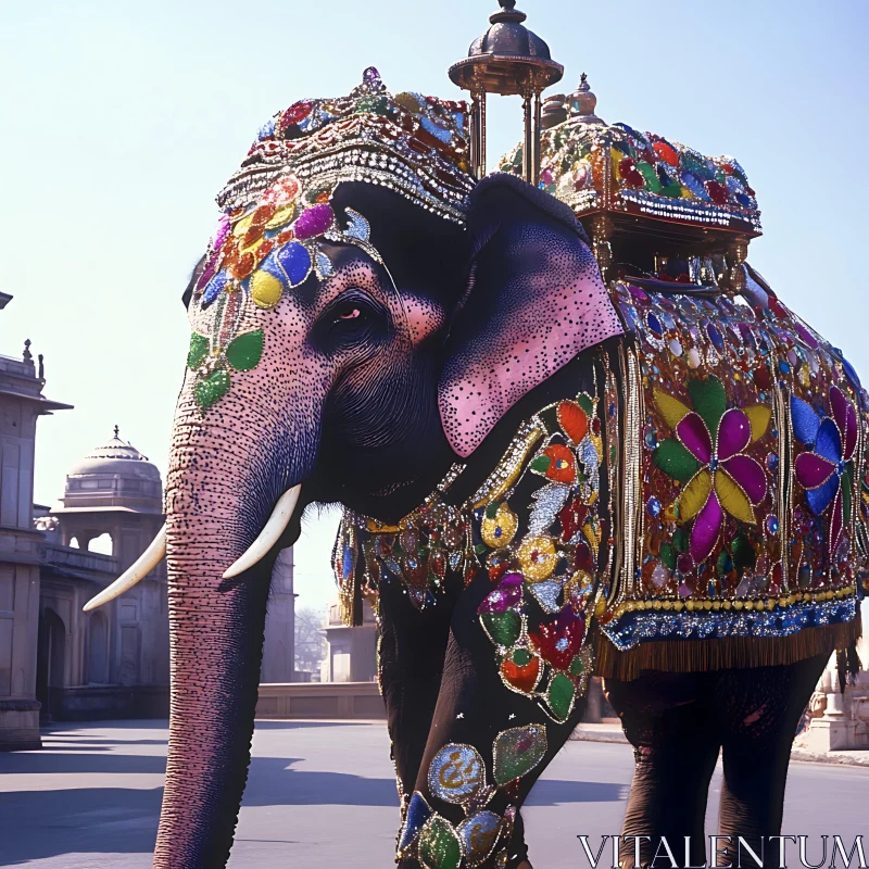 AI ART Regal Elephant with Colorful Decorations