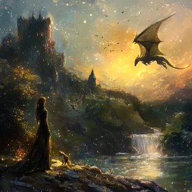 Fantasy Landscape with Dragon and Castle