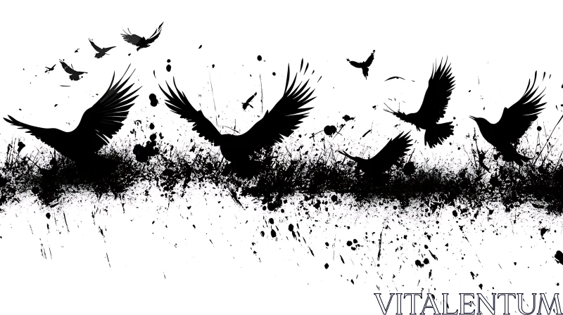 Abstract Monochrome Birds Art AI Image