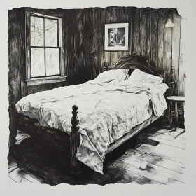 Bedroom Interior Monochrome Art