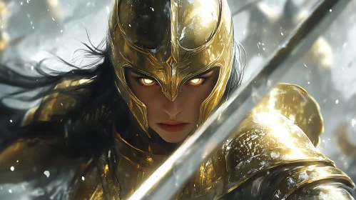 Female Warrior in Golden Armor