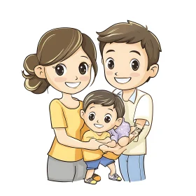 Happy Family Portrait Cartoon