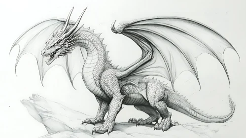 Detailed Dragon Sketch on White Background