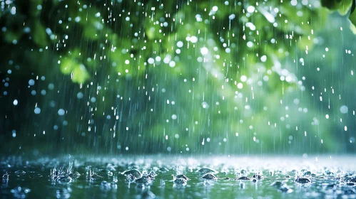 Tranquil Rain Shower on Green Foliage