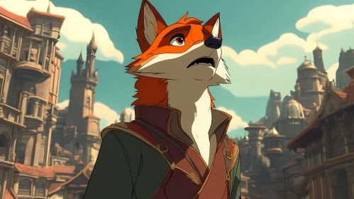 Animated Fox Character in Medieval City