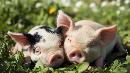 Peaceful Piglets Resting in Nature