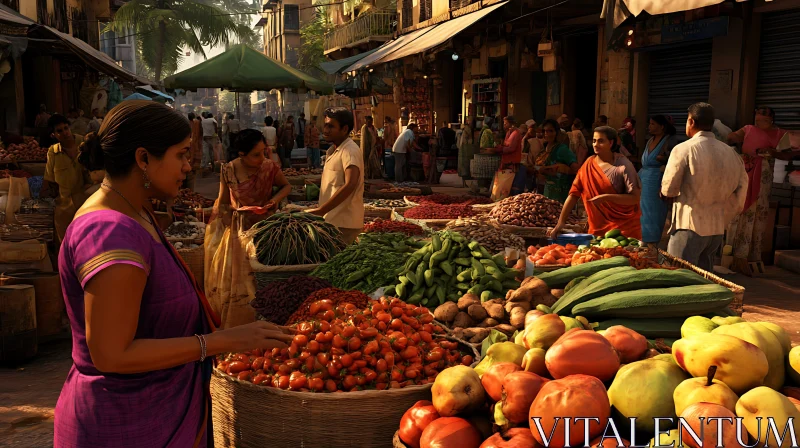 Lively Market with Fresh Produce AI Image