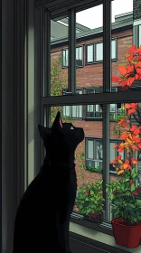 Feline Observing the Urban Fall Scenery