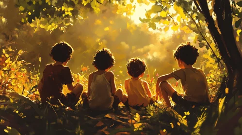 Kids Enjoying Sunlight in Field