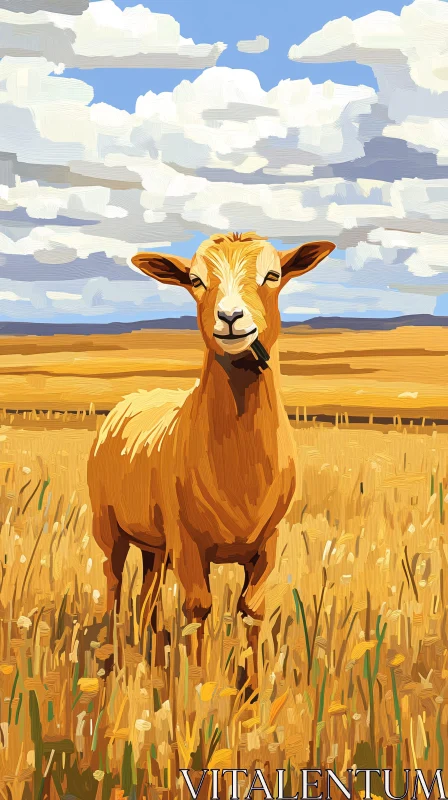 Serene Goat Painting in Nature AI Image