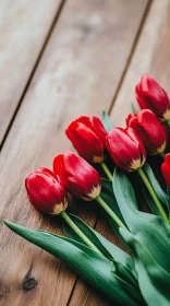 Stunning Red Tulips Resting on Wood