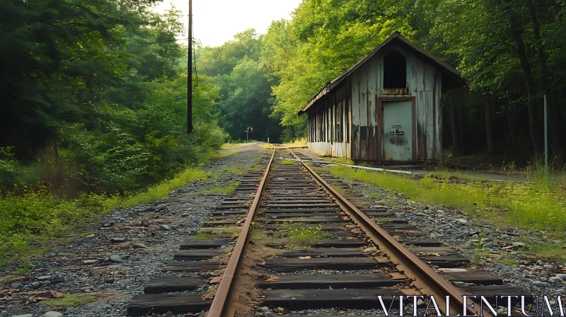 Forgotten Tracks in Green Woods AI Image