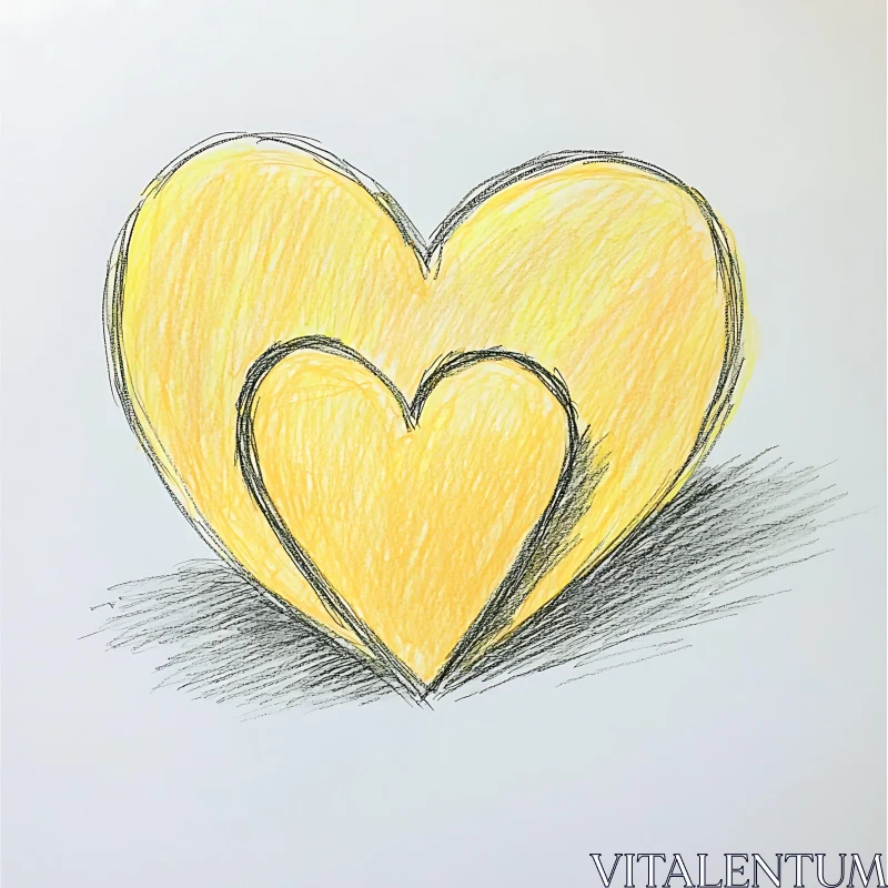 AI ART Yellow Heart Sketch - Love and Affection