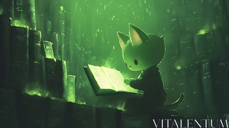 Cartoon Cat Reads a Book AI Image