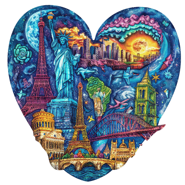 World Icons Heart T-Shirt Art POD Design