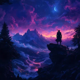 Fantasy Landscape with Warrior Silhouette