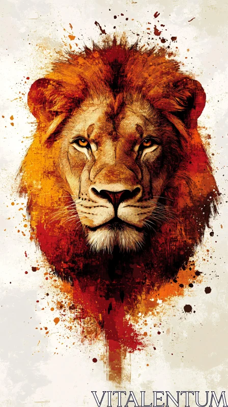 Fiery Lion Portrait Art AI Image