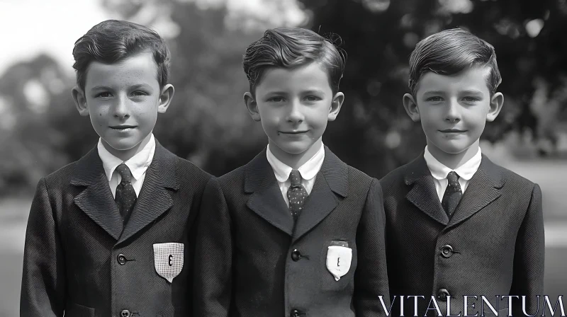 Vintage Monochrome Portrait of Schoolboys AI Image